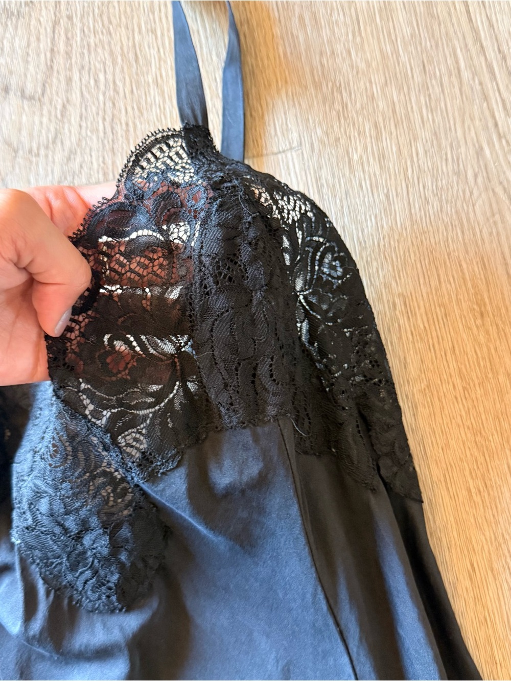 Vintage Victoria's Secret black maxi silk dress with lace trim and slit - Picture 3 of 8
